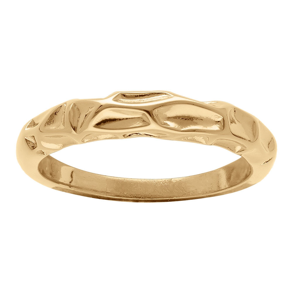 Bague anneau en plaqu� or finition martel�e - Vue 1