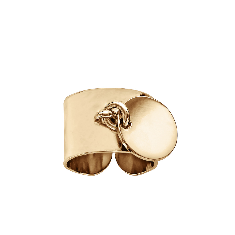 Bague anneau lisse en plaqu� or de 12mm de large avec pastille ronde de 13mm - Vue 1