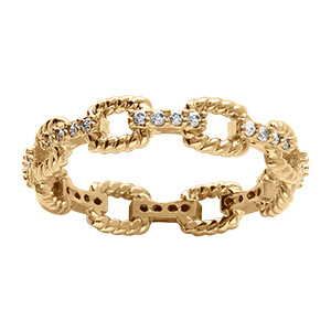 Bague chaine en plaqu� or maille avec oxydes blancs