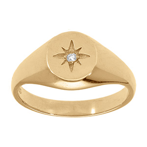 Bague chevali�re en vermei ovale avec etoile et'oxyde blanc