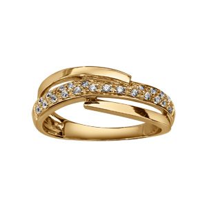 Bague croisée décalée en vermeil avec oxydes blancs sertis - Vue 1