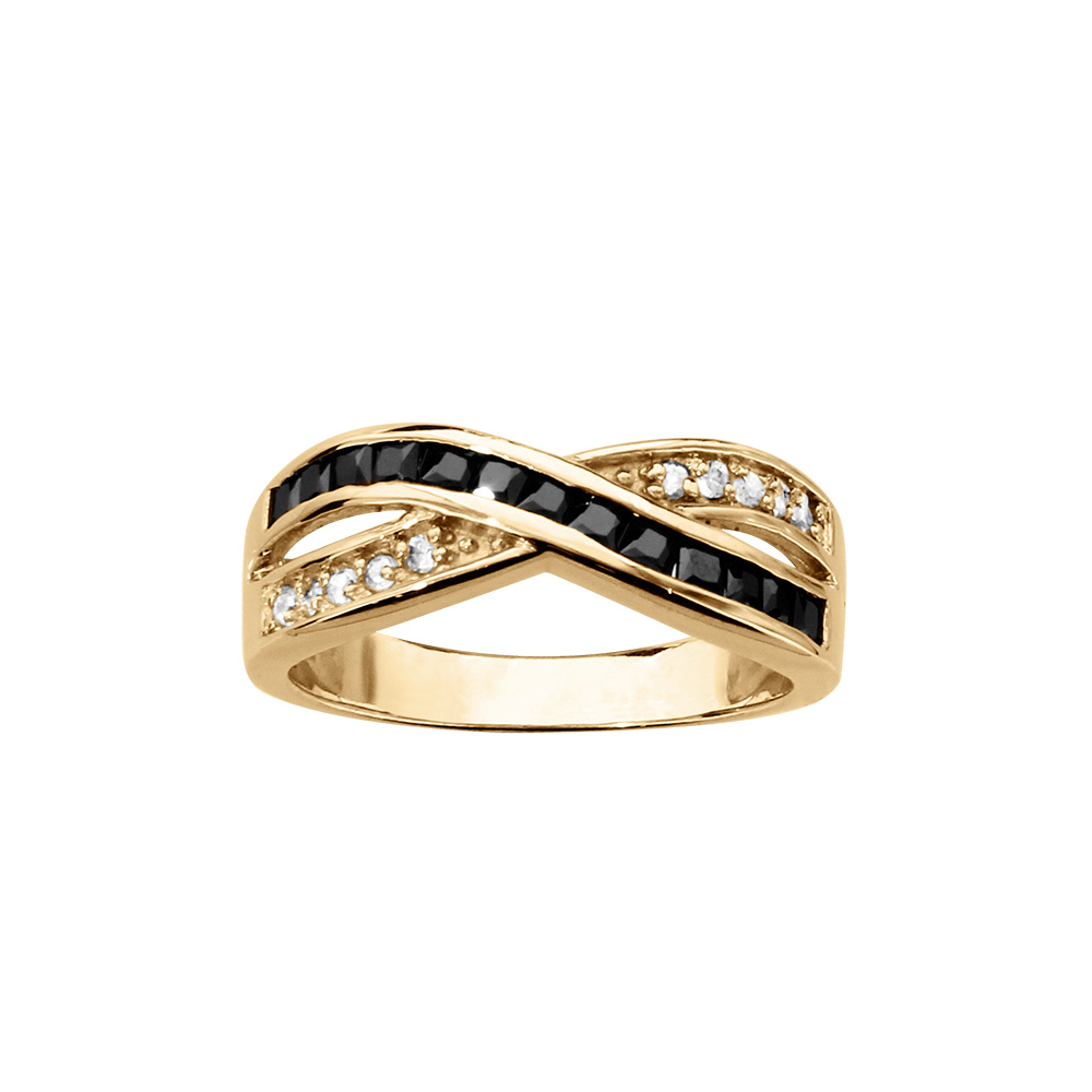 Bague croise en vermeil  avec oxydes blancs et pierres noires - Vue 1