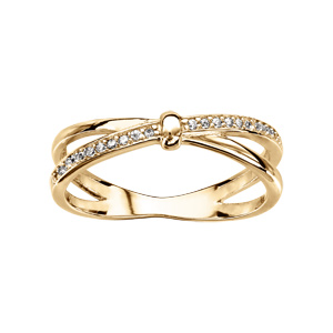 Bague croisée en vermeil avec oxydes blancs sertis sur un rail - Vue 1