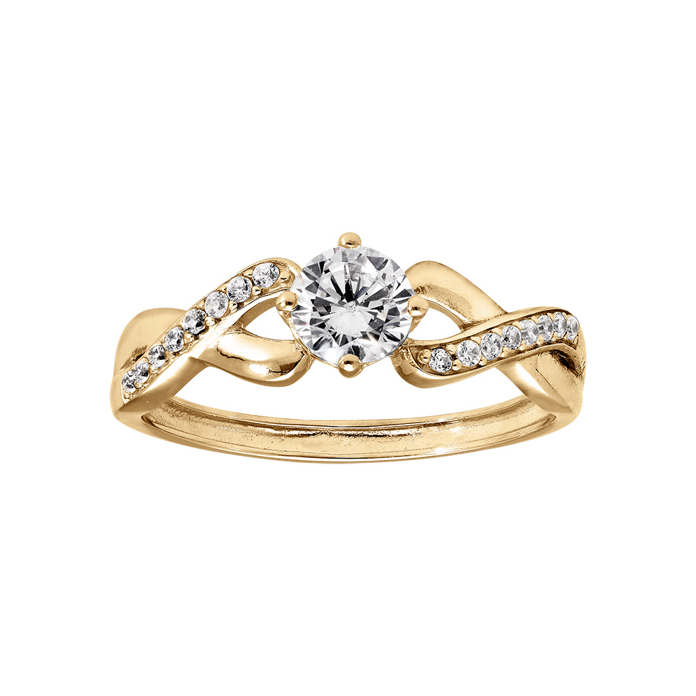Bague croise en vermeil avec solitaire oxyde blanc serti 4 griffes - Vue 1