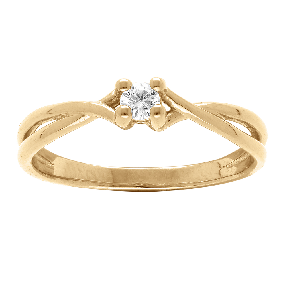 Bague croise  en vermeil platin  avec solitaire oxyde blanc serti quatre griffes - Vue 1