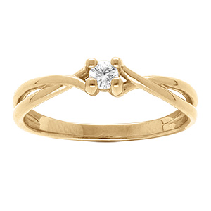 Bague croise  en vermeil platin  avec solitaire oxyde blanc serti quatre griffes