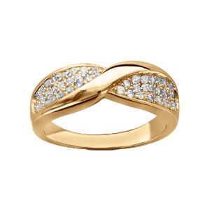 Bague croisée simple en vermeil avec oxydes sertis blancs - Vue 1
