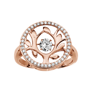 Bague Dancing Stone en argent et dorure rose motif arbre de vie orné d\'oxydes blancs - Vue 1