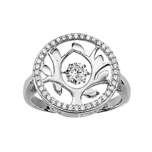Bague Dancing Stone en argent rhodié arbre de vie et oxydes blancs - Vue 1