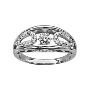Bague Dancing Stone en argent rhodié support lisse avec ovales ornés d\'oxydes blancs sertis à l\'intérieur - Vue 1