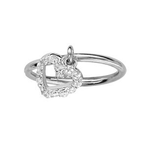 Bague de phalange en argent rhodi avec breloque coeur orn d\'oxydes blancs sertis - Vue 1