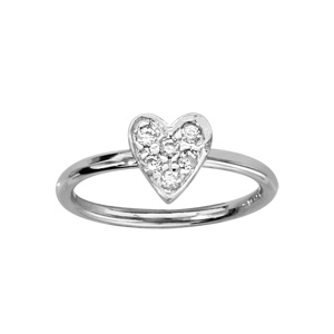 Bague de phalange en argent rhodi motif coeur orn d\'oxydes blancs sertis - Vue 1