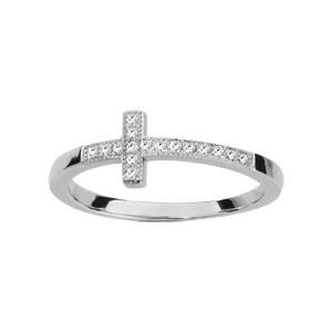 Bague de phalange en argent rhodi motif croix orne d\'oxydes blancs sertis - Vue 1