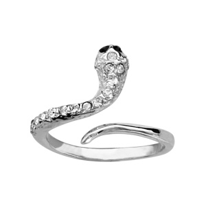 Bague de phalange en argent rhodi motif serpent orn d\'oxydes blancs sertis - Vue 1