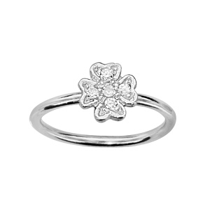 Bague de phalange en argent rhodi motif trfle  4 feuilles orn d\'oxydes blancs sertis - Vue 1