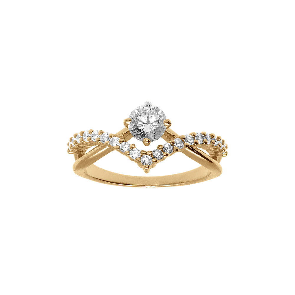 Bague dcale en vermeil solitaire oxyde blanc serti 5mm avec pointe d\'oxydes blancs - Vue 1