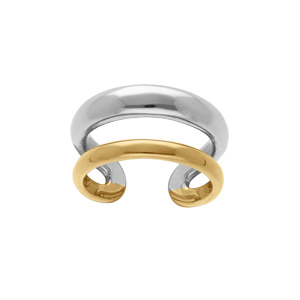 Bague deux rangs en acier bicolore ouverte et réglable - Vue 1