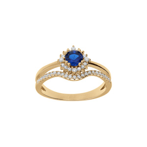 Bague double en vermeil avec oxyde bleu entouré d\'oxydes blancs - Vue 1