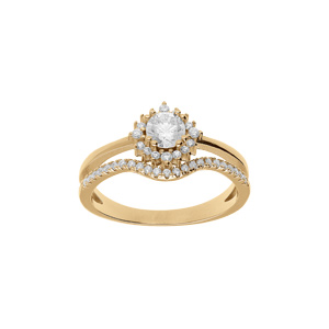 Bague double en vermeil avec oxydes blanc central entouré d\'oxydes blancs - Vue 1