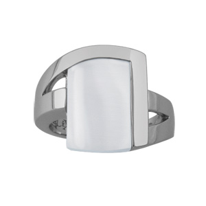 Bague Elixès en argent rhodié avec oeil de chat blanc rectangulaire - Vue 1
