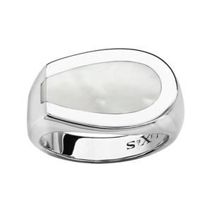 Bague Elixès en argent rhodié et nacre blanche véritable - Vue 1