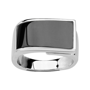 Bague Elixès en argent rhodié plateau rectangulaire ouvert en onyx noir véritable - Vue 1