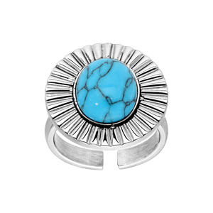 Bague en acier avec disque et pierre couleur turquoise - Vue 1