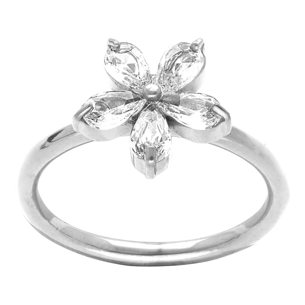 Bague en acier avec fleur 10mm sertie d\'oxydes blancs - Vue 1