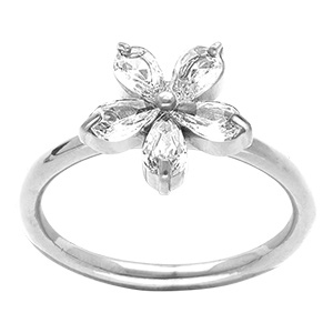 Bague en acier avec fleur 10mm sertie d'oxydes blancs