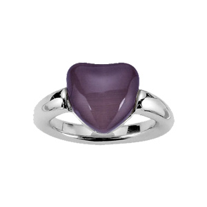 Bague en acier avec oeil de chat violet en forme de coeur - Vue 1
