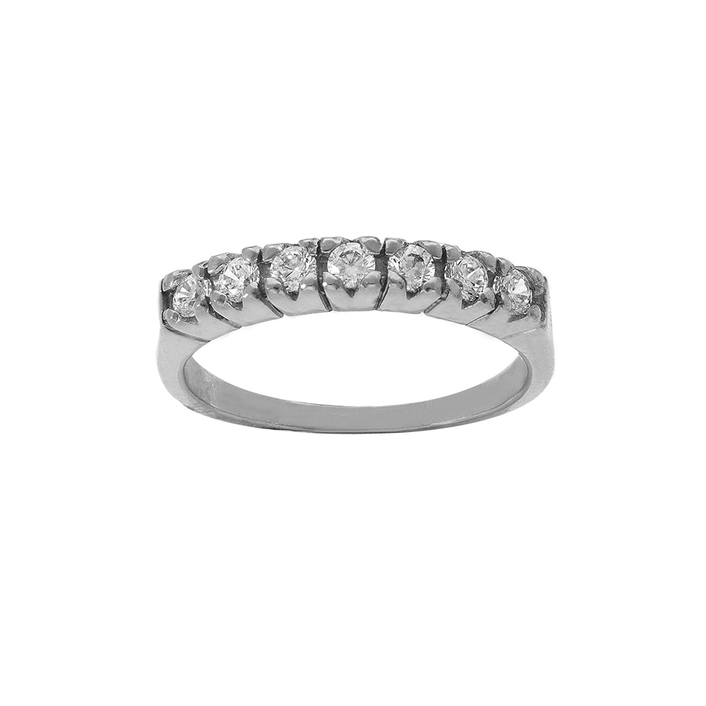 Bague en acier avec rail d\'oxydes blancs sertis - Vue 1