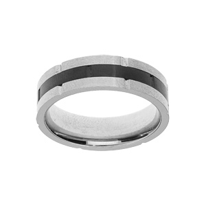 Bague en acier avec ruban en PVD noir largeur 6mm - Vue 1