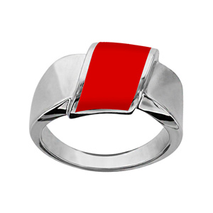 Bague en acier avec ruban en résine rouge - Vue 1