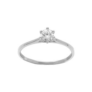 Bague en acier avec solitaire oxyde blanc 4,5mm serti 6 griffes - Vue 1