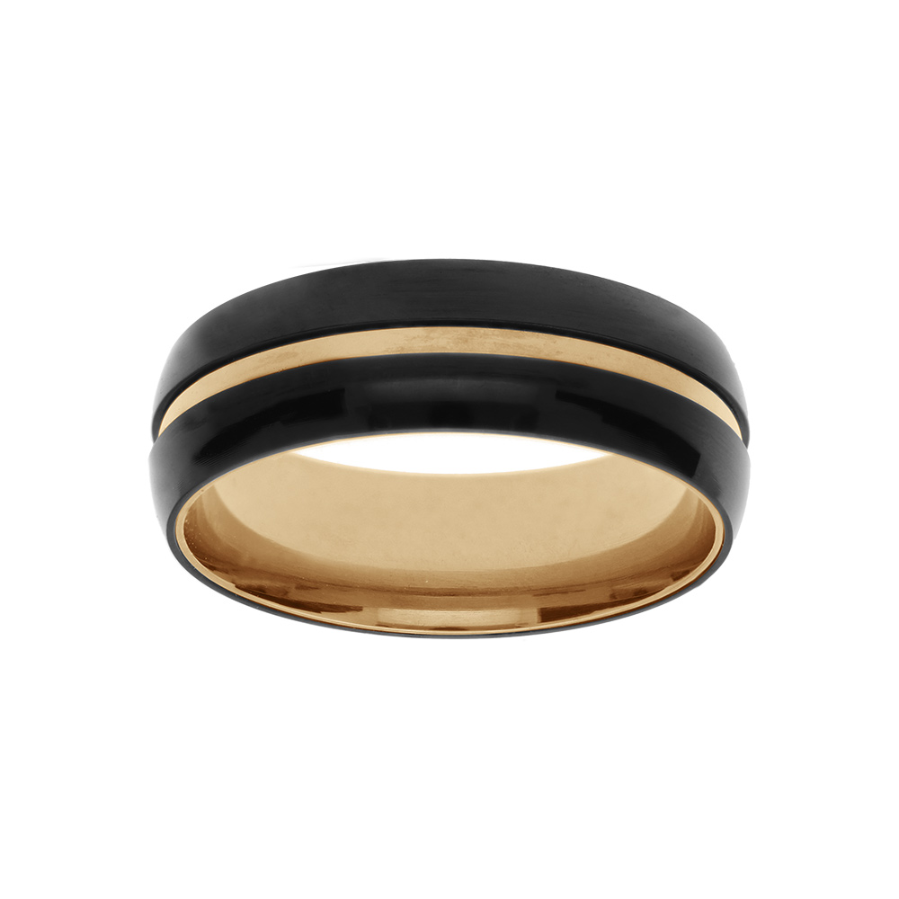 Bague en acier bicolore noir et jaune largeur 7mm - Vue 1