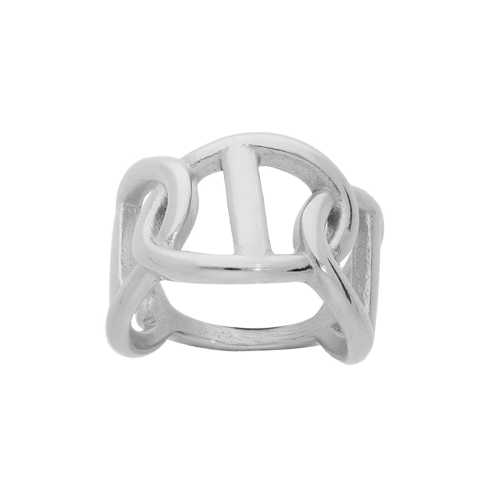 Bague en acier cercles entrem�l�s et maille marine sur le dessus - Vue 1