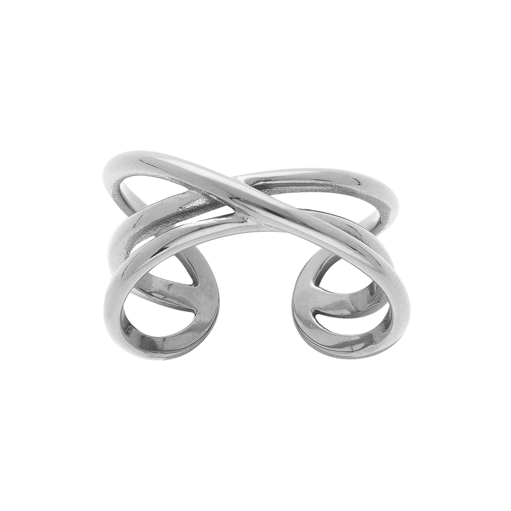 Bague en acier crois�e 3 fils ouverte et r�glable - Vue 1