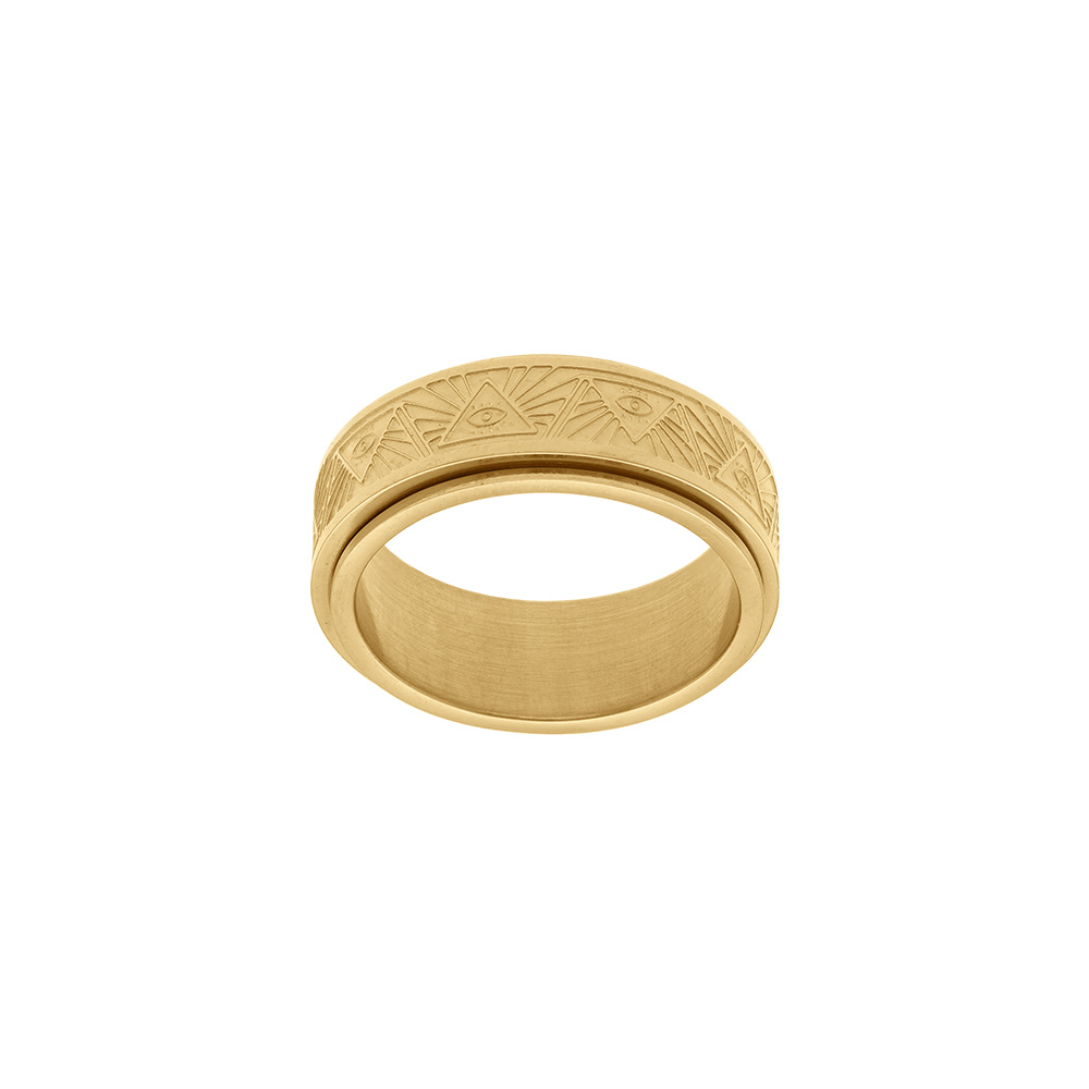 Bague en acier dor� anti stress motif oeil de la providence - Vue 1
