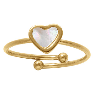 Bague en acier dor� avec coeur imitation nacre - r�glable
