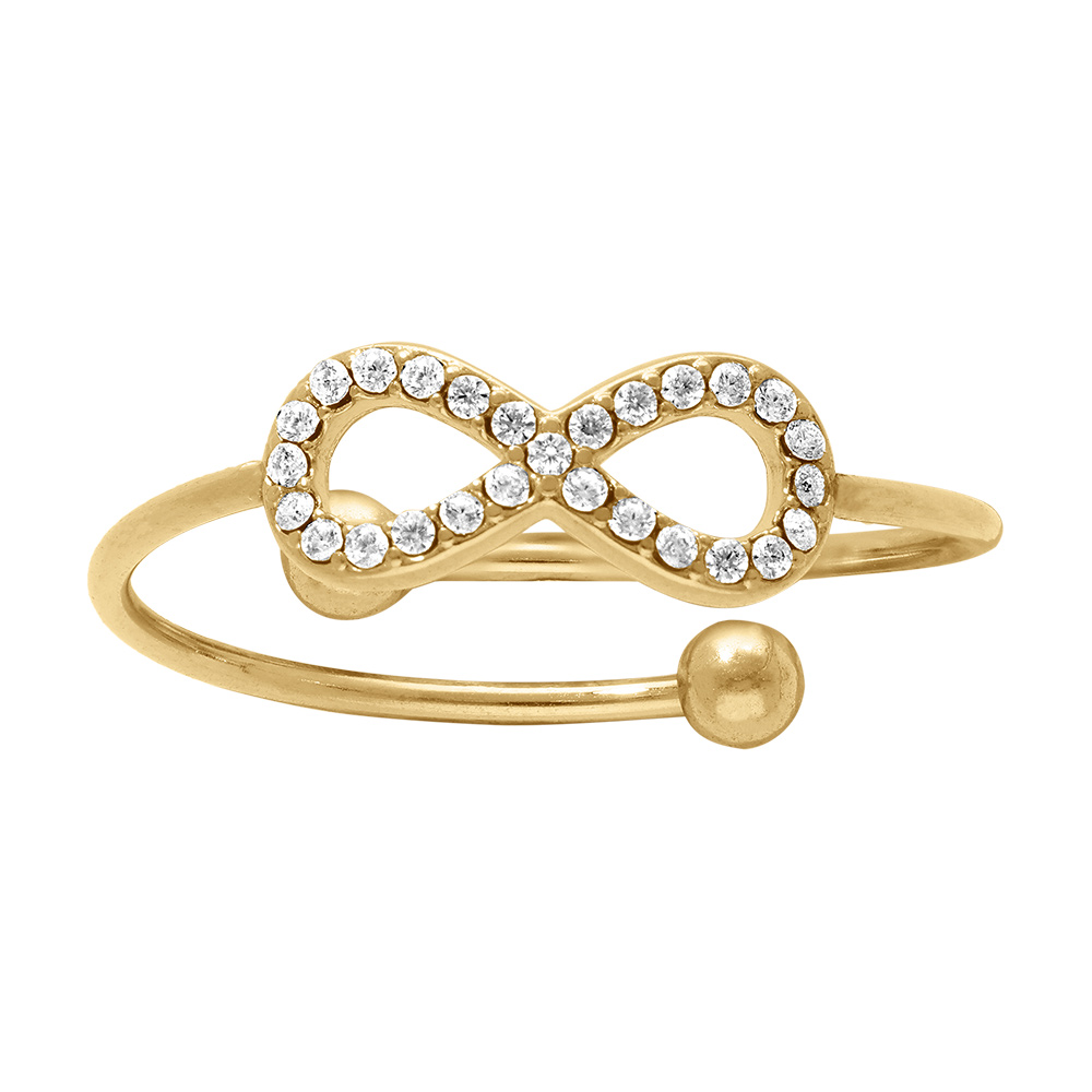 Bague en acier dor� avec infini contour d\'oxydes blancs sertis -  r�glable - Vue 1