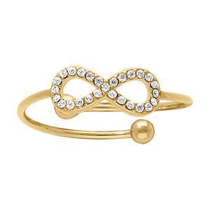 Bague en acier dor� avec infini contour d'oxydes blancs sertis -  r�glable