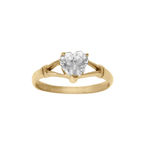 Bague en acier doré avec oxyde blanc en forme de coeur - Vue 1
