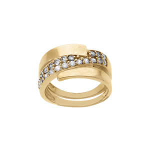 Bague en acier doré avec oxydes blancs sertis - Vue 1