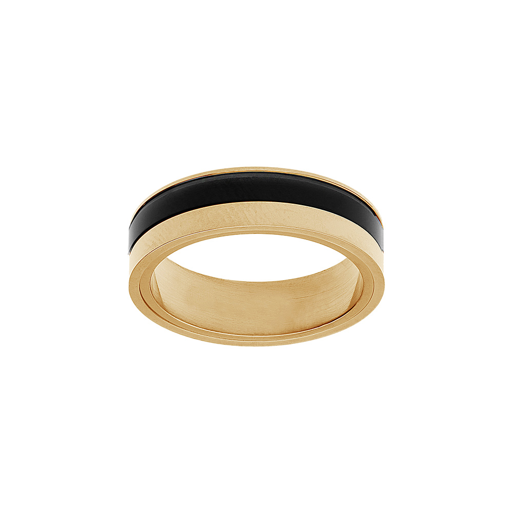 Bague en acier dor� et PVD noir  6mm - Vue 1