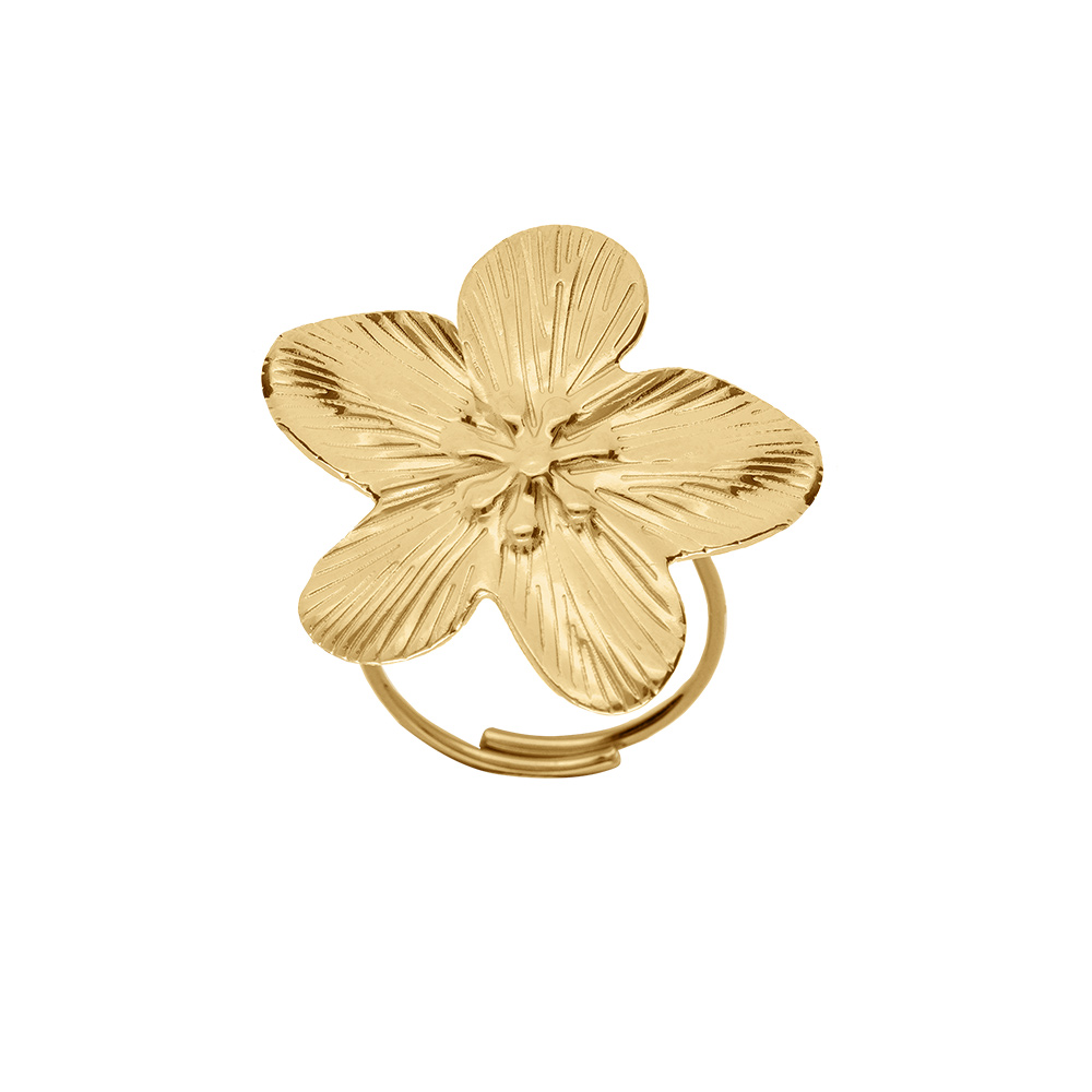 Bague en acier dor fleur 30mm taille rglable - Vue 1