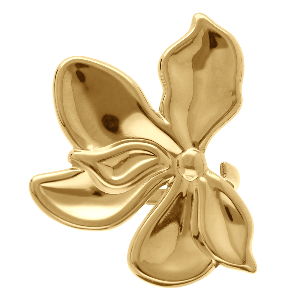 Bague en acier dor� fleur - 40mm ajustable - Vue 1