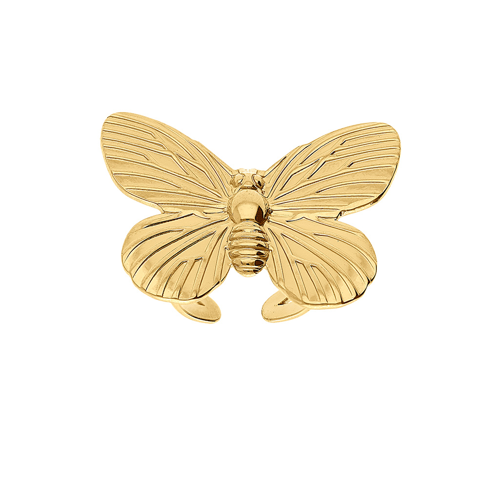 Bague en acier dor� jaune forme papillon taille r�glable - Vue 1
