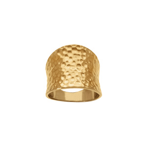 Bague en acier doré large martelée - Vue 1