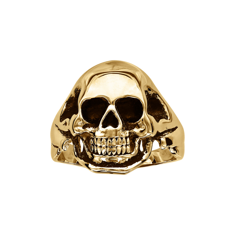 Bague en acier dor� lisse motif t�te de mort moyenne - Vue 1