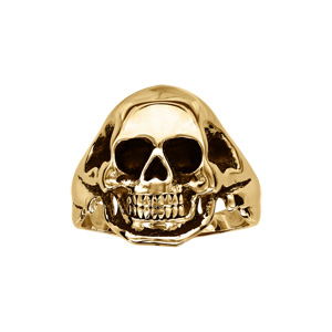Bague en acier doré lisse motif tête de mort moyenne - Vue 1